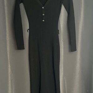Babaton Black Long Sleeve Dress with Button Accents